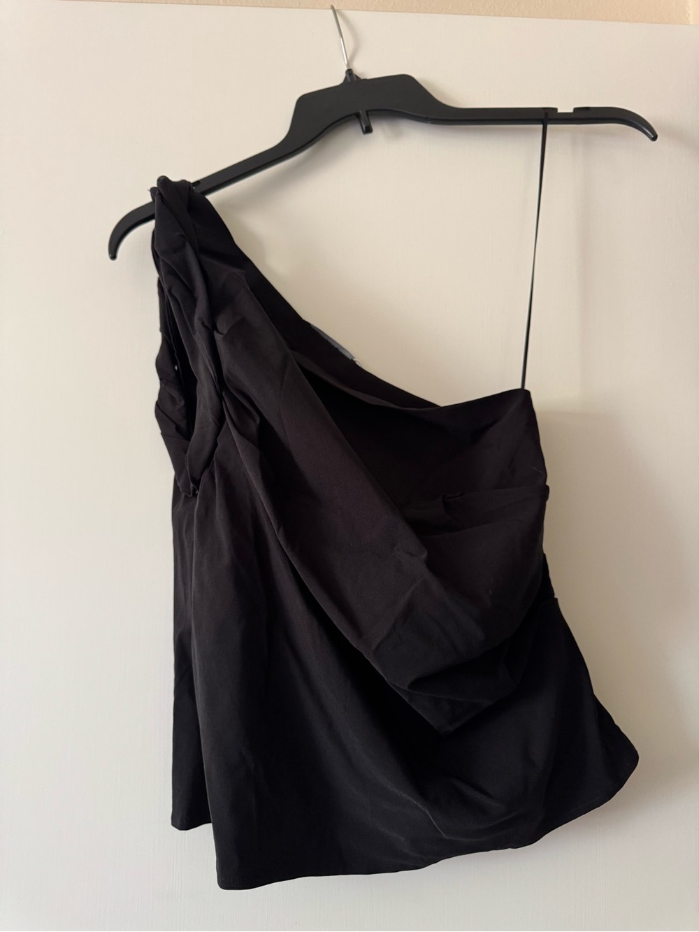 Mango Black One-Shoulder Draped Women’s Top